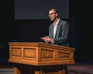 Master's Seminary alum Taylor Sinclair preaching at Foothill Bible Church in Upland, CA.